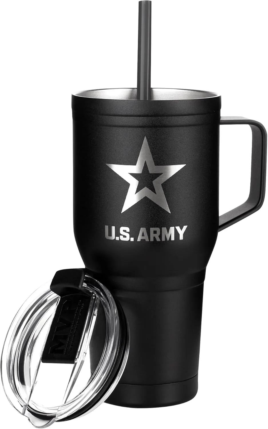 30 Oz US ARMY Black Double Wall Vacuum Insulated Stainless Steel Army Tumbler with Handle | Travel Mug with Leakproof Lid | Army 30oz Tumbler w/Handle