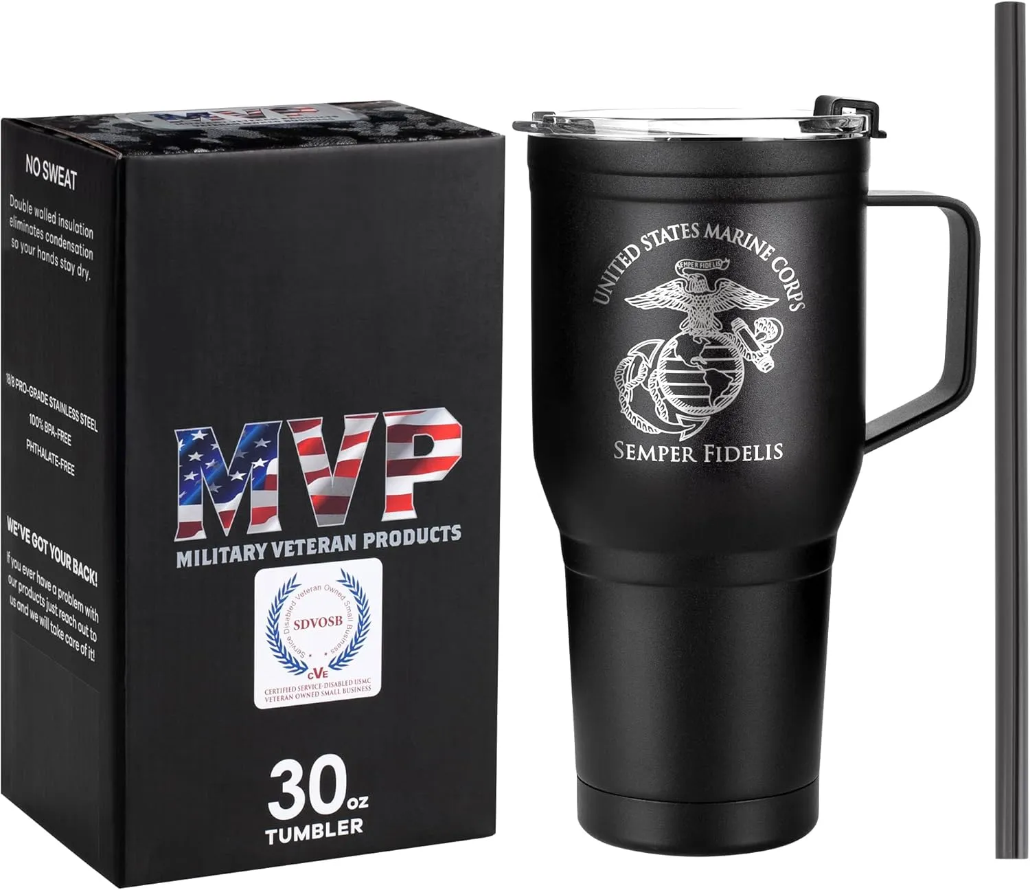 30 oz USMC Coffee Tumbler with Handle- Double Wall Vacuum Insulated Stainless Steel Marine Corps Tumbler Travel Mug – USMC Vet Owned Business