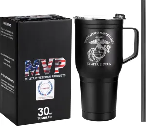 30 oz USMC Coffee Tumbler with Handle- Double Wall Vacuum Insulated Stainless Steel Marine Corps Tumbler Travel Mug – USMC Vet Owned Business