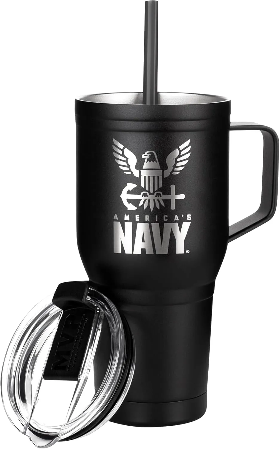 30oz Navy Tumbler Double Wall Vacuum Insulated Stainless Steel USN Travel Mug with Handle - Navy Gifts for Men or Women