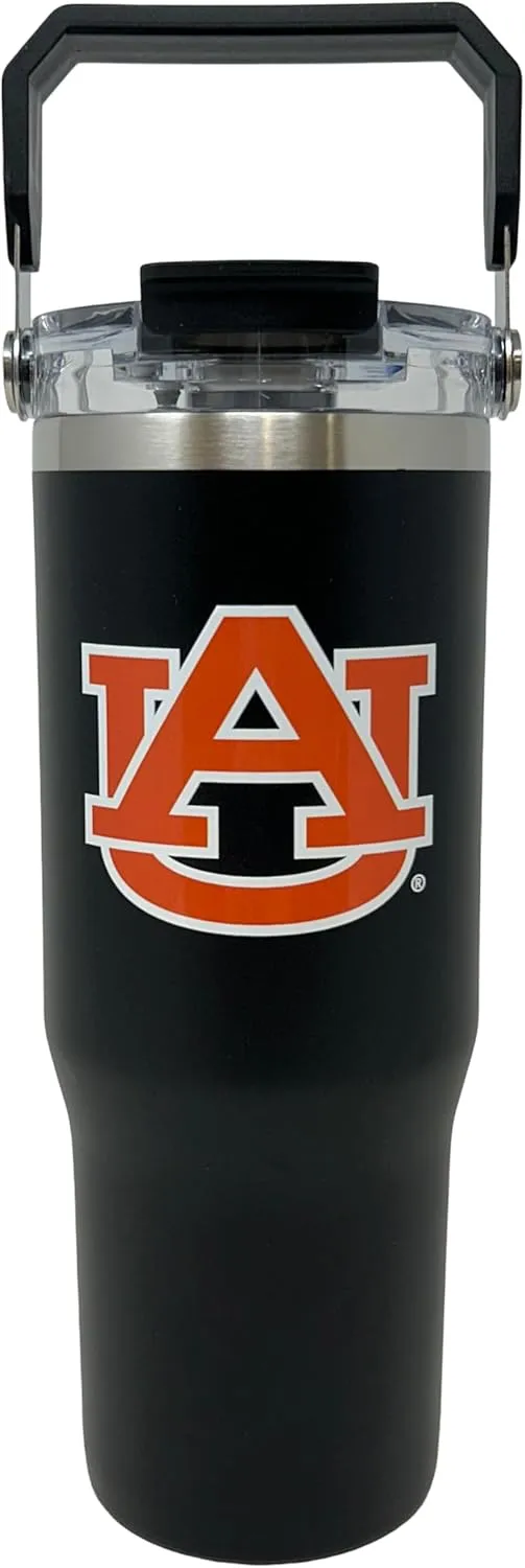32 oz Collegiate Stainless Steel Tumbler - Double Walled Insulated Water Bottle with Top Handle (Auburn)