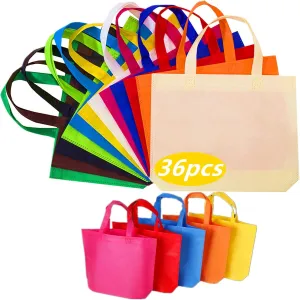 36 Pack 13" 12 Colors Multi-Color Reusable Tote Gift Bags One Side Blank Non-woven Bags Colored Treat Bags, Fabric Tote Bags, Commodity snack bag