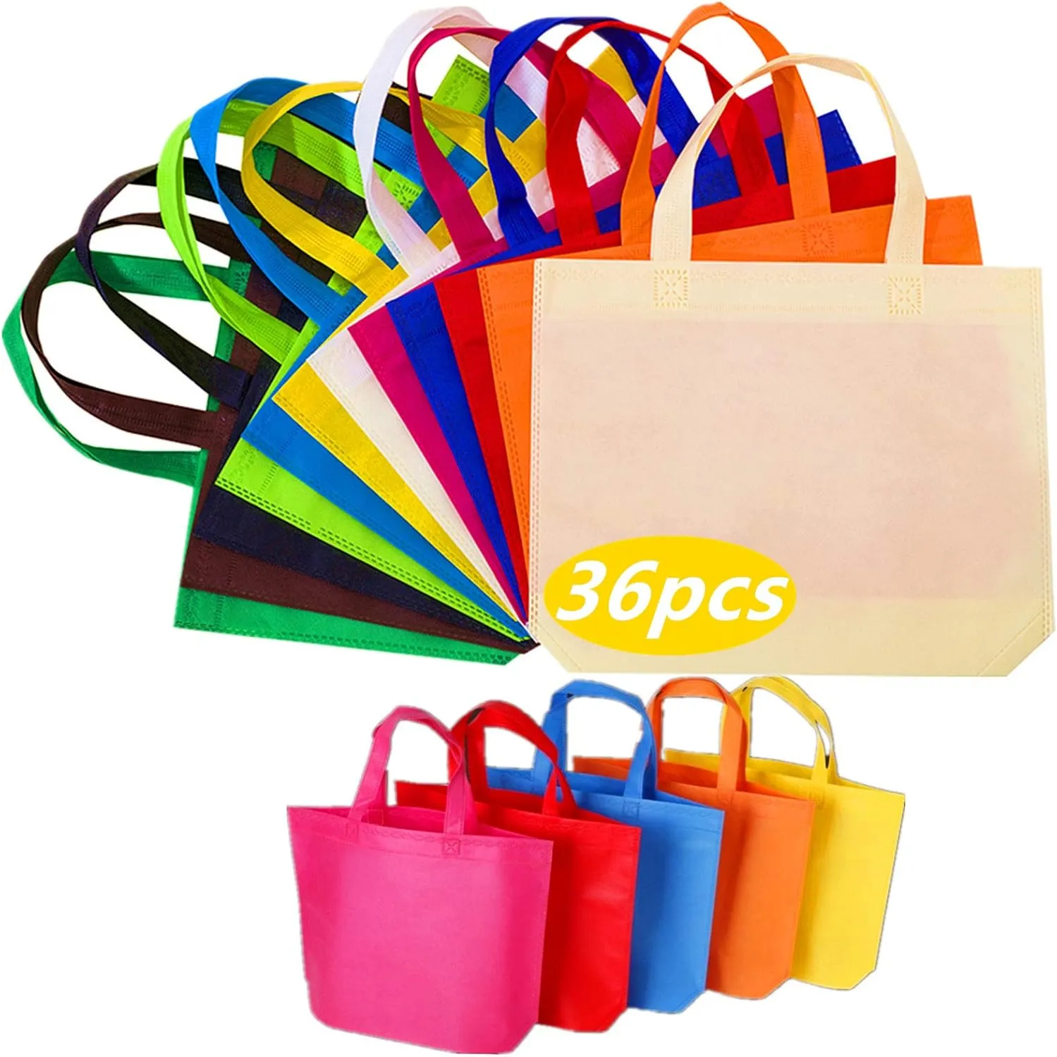 36 Pack 13" 12 Colors Multi-Color Reusable Tote Gift Bags One Side Blank Non-woven Bags Colored Treat Bags, Fabric Tote Bags, Commodity snack bag