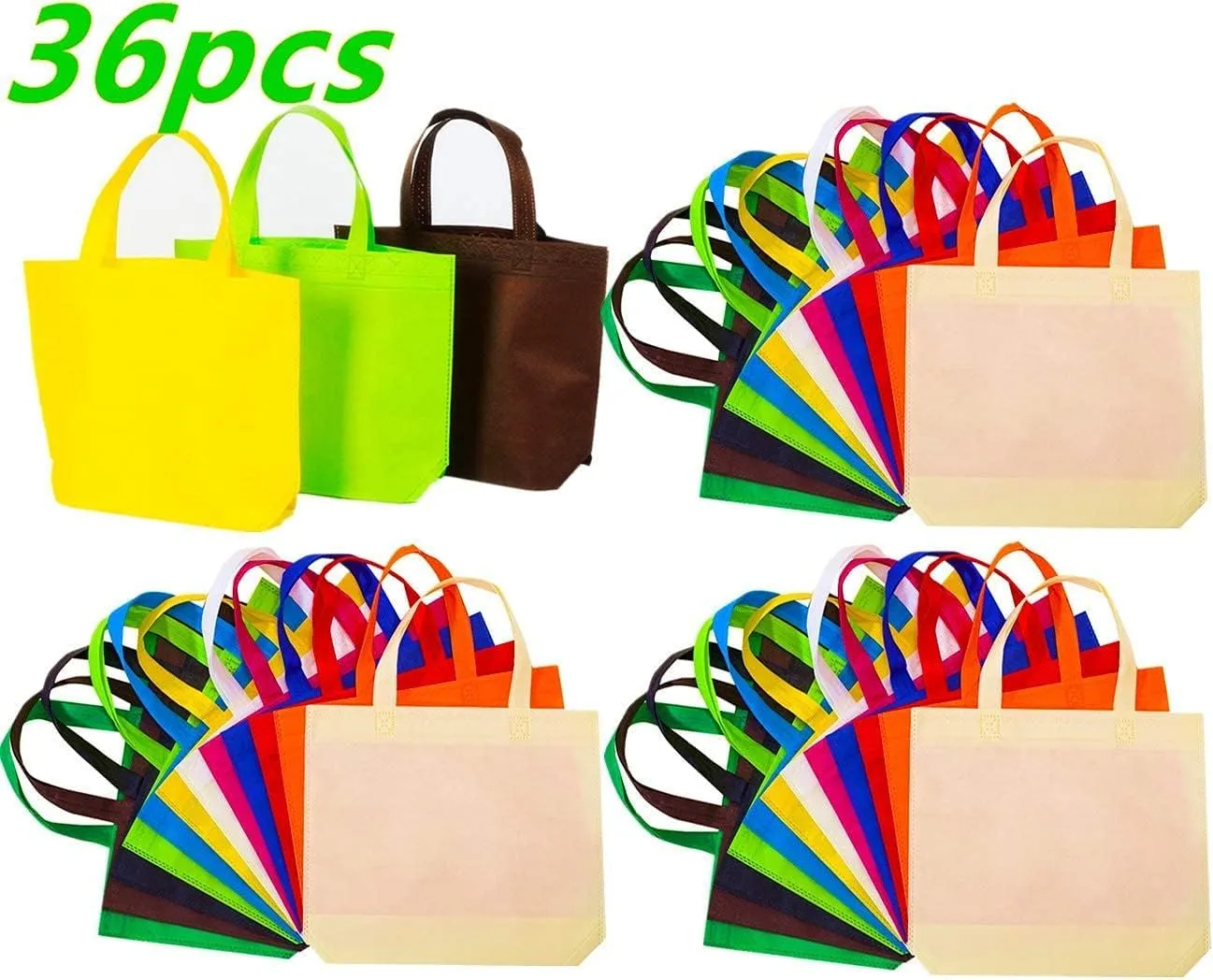 36 Pack 13" 12 Colors Multi-Color Reusable Tote Gift Bags One Side Blank Non-woven Bags Colored Treat Bags, Fabric Tote Bags, Commodity snack bag