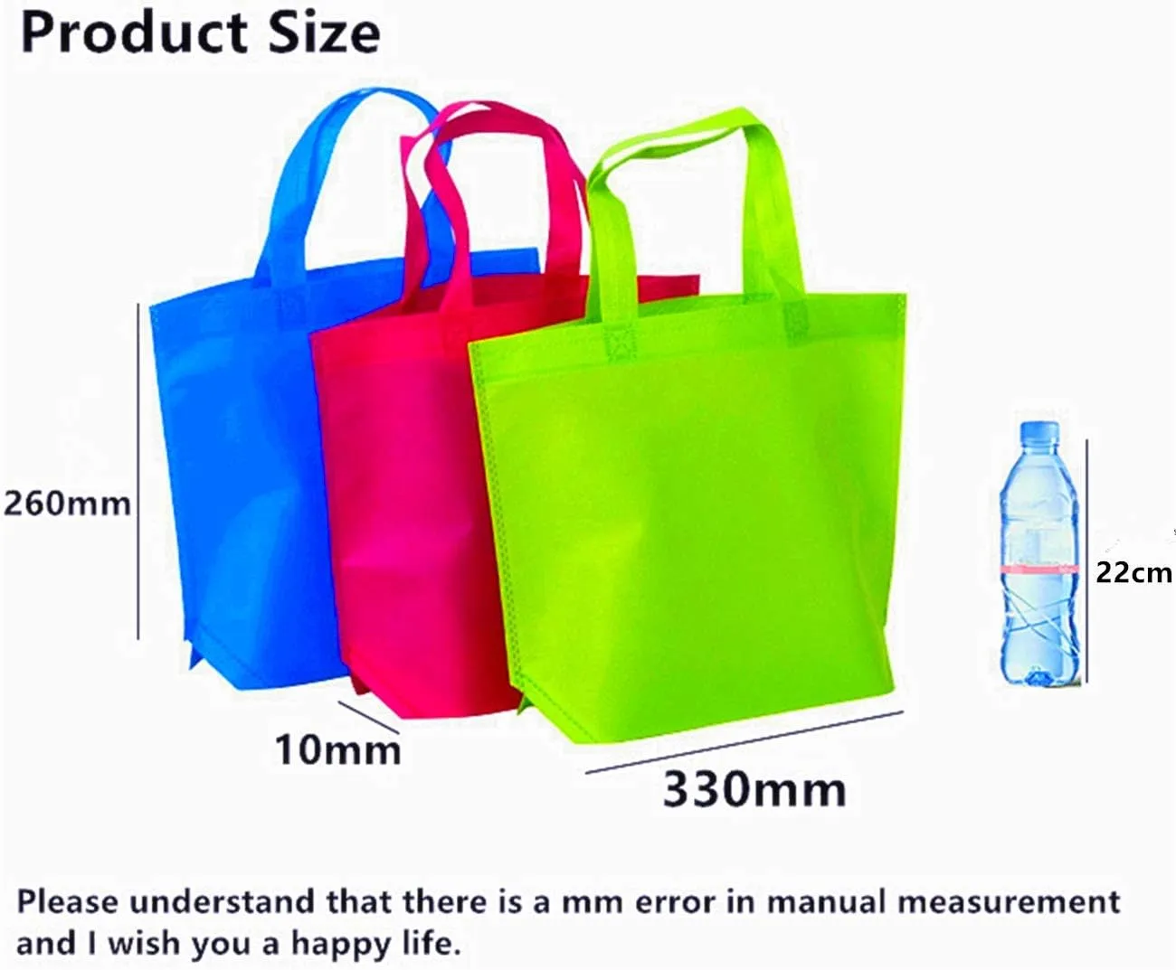 36 Pack 13" 12 Colors Multi-Color Reusable Tote Gift Bags One Side Blank Non-woven Bags Colored Treat Bags, Fabric Tote Bags, Commodity snack bag