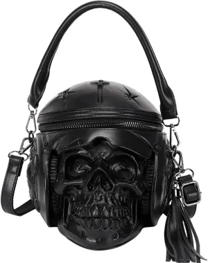 3D Backpack, Fashion 3D Skull With Helmet And Earphone Cross Body Handle Shoulder Bag (Black)