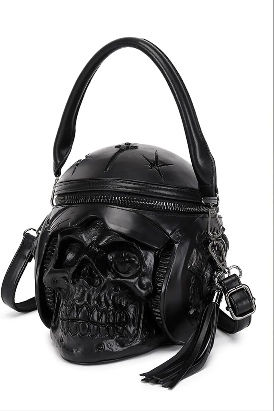 3D Backpack, Fashion 3D Skull With Helmet And Earphone Cross Body Handle Shoulder Bag (Black)