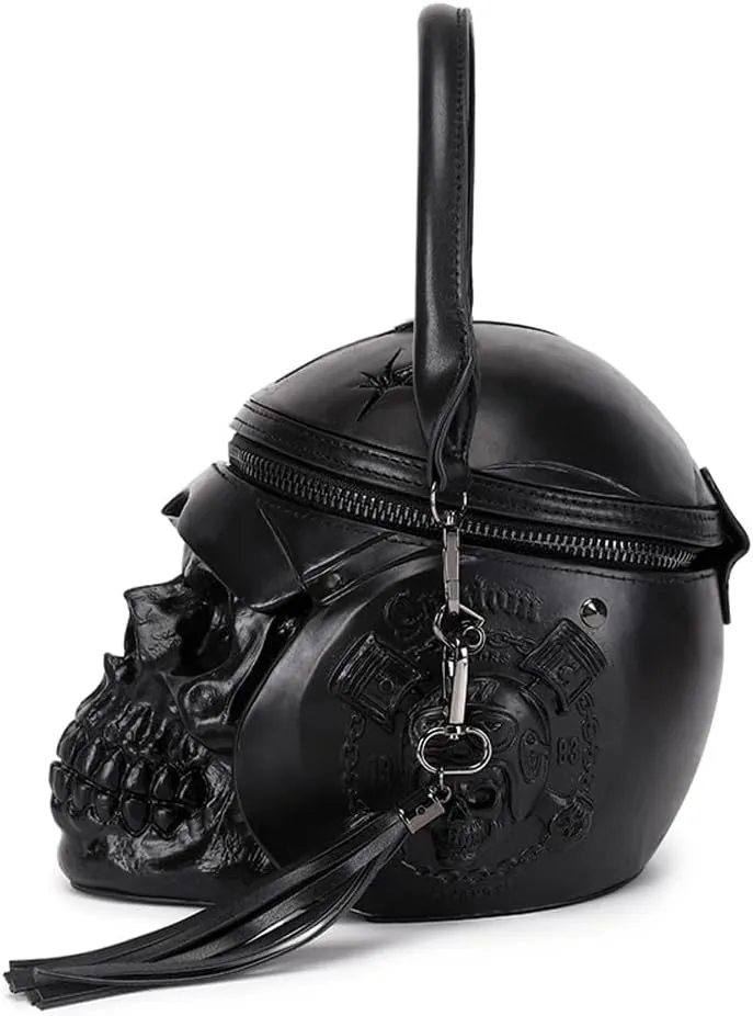 3D Backpack, Fashion 3D Skull With Helmet And Earphone Cross Body Handle Shoulder Bag (Black)