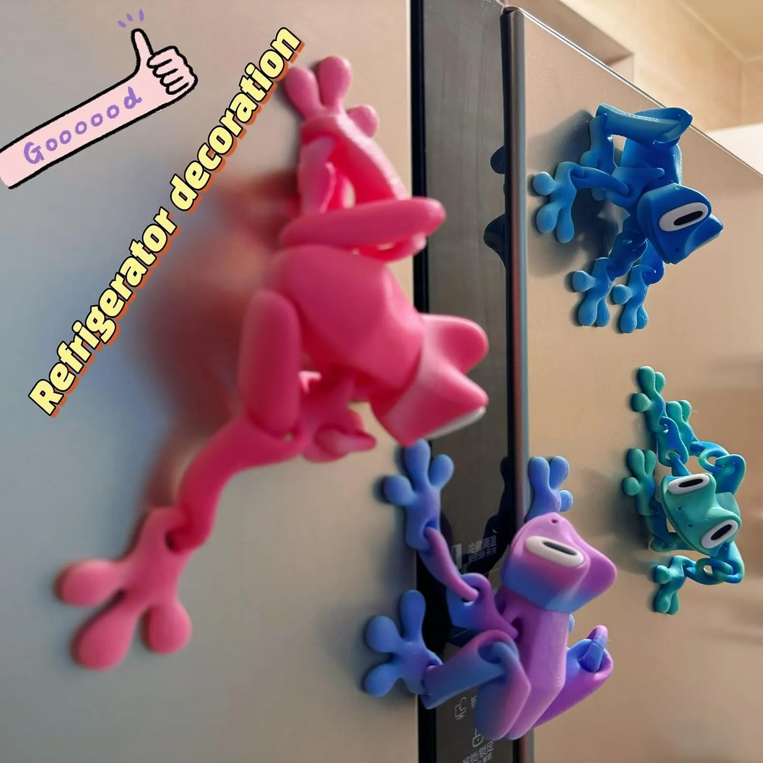 3D Printed 7.92-inch Magnet Frog Toy, Articulated 3D Printed Animals Toys, Can be Used for Refrigerator/Car Decoration. (Green White)