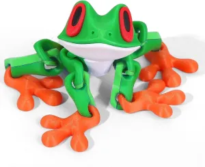 3D Printed 7.92-inch Magnet Frog Toy, Articulated 3D Printed Animals Toys, Can be Used for Refrigerator/Car Decoration. (Green White)