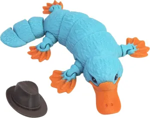 3D Printed Articulated Platypus, Multi-Colored 3D Printed Articulated Platypus, 3D Printed Stress-Relief Animals, Decorative for Desks in Homes and Offices. (Blue Small)