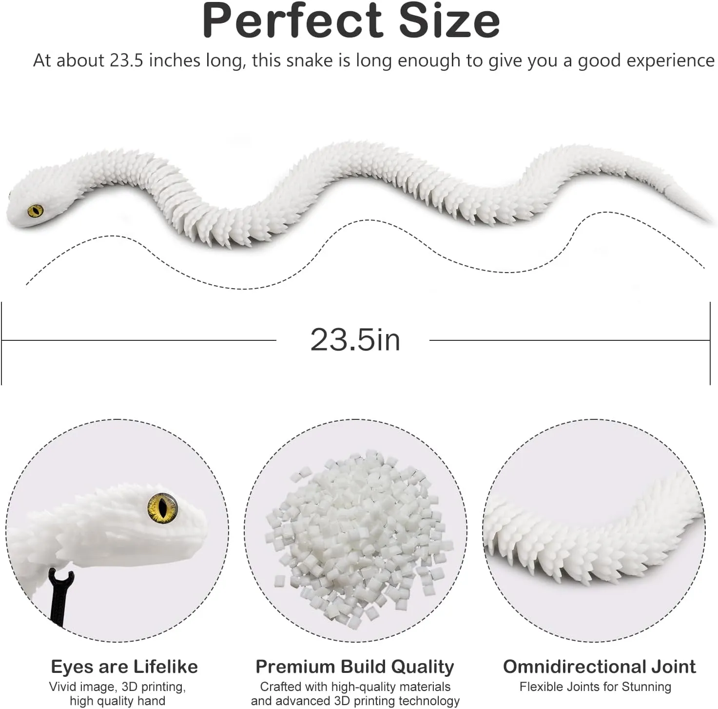 3D Printed Articulated Snake – 24'' Crystal-Like Movable Snake– Realistic Slithering Design, Collectible Articulated Model
