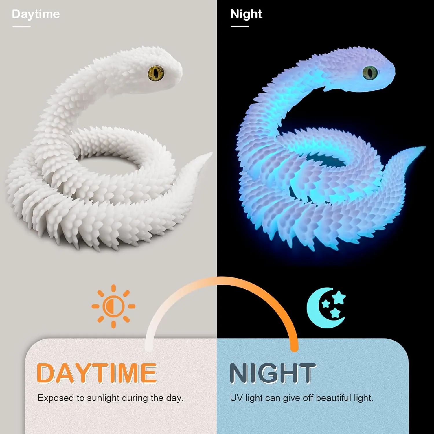 3D Printed Articulated Snake – 24'' Crystal-Like Movable Snake– Realistic Slithering Design, Collectible Articulated Model