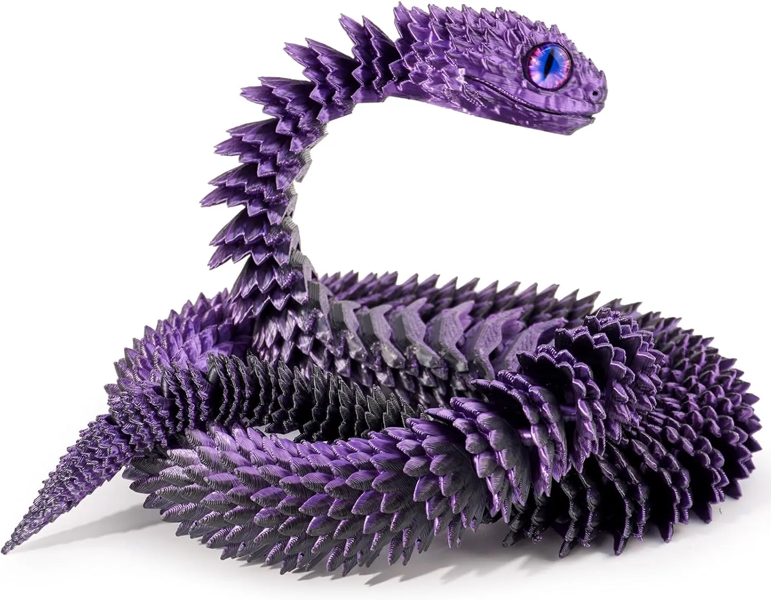 3D Printed Articulated Snake – 29.5'' Crystal-Like Movable Snake– Realistic Slithering Design, Collectible Articulated Model (Black Purple)