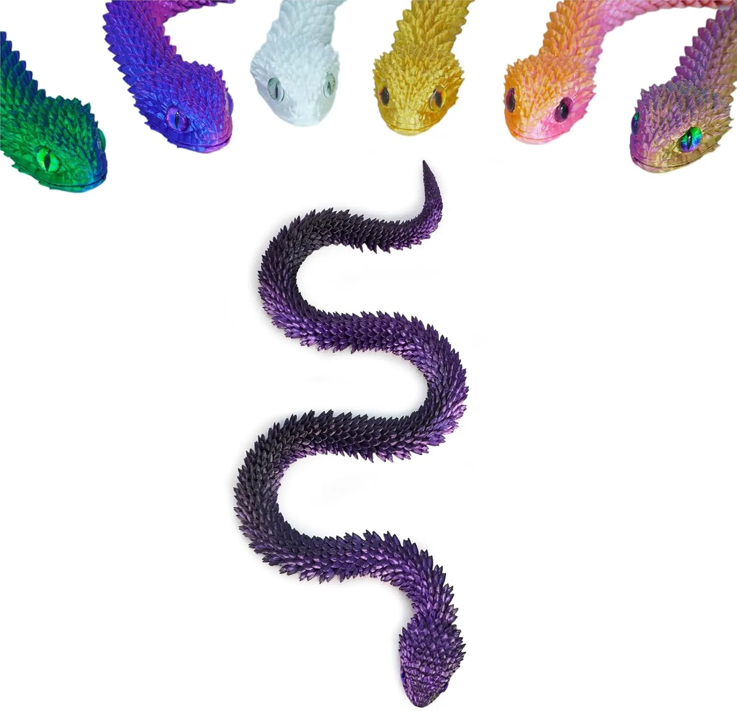 3D Printed Articulated Snake – 29.5'' Crystal-Like Movable Snake– Realistic Slithering Design, Collectible Articulated Model (Black Purple)