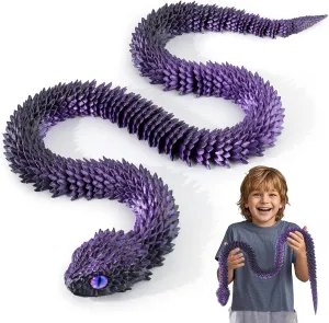 3D Printed Articulated Snake – 29.5'' Crystal-Like Movable Snake– Realistic Slithering Design, Collectible Articulated Model (Black Purple)