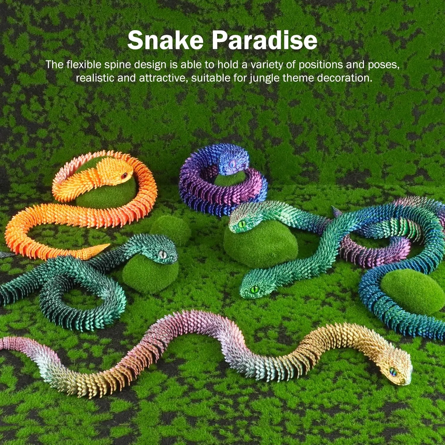 3D Printed Articulated Snake – 29.5'' Crystal-Like Movable Snake– Realistic Slithering Design, Collectible Articulated Model (Blue red)