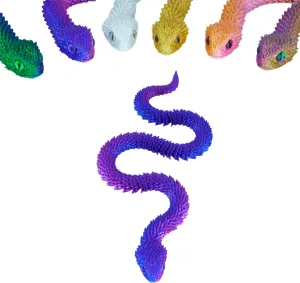 3D Printed Articulated Snake – 29.5'' Crystal-Like Movable Snake– Realistic Slithering Design, Collectible Articulated Model (Blue red)