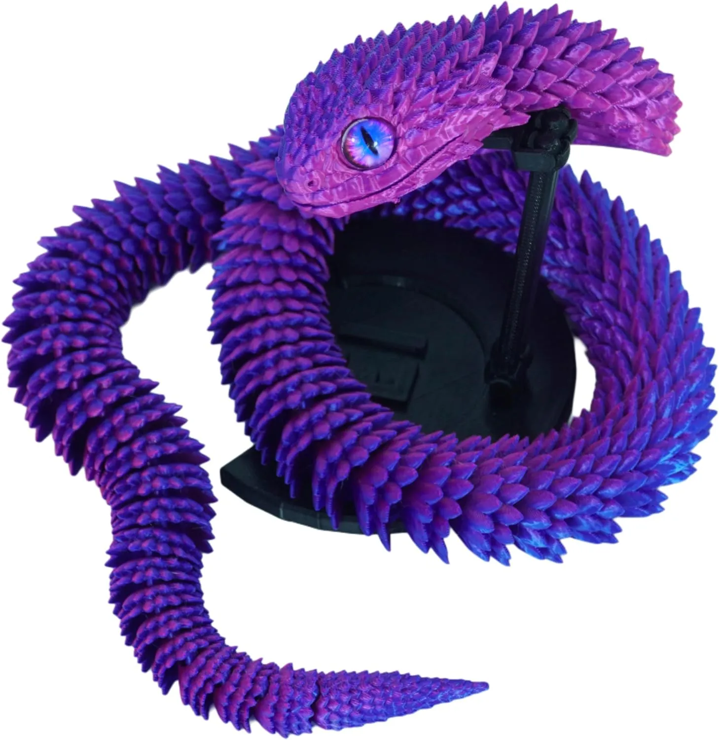 3D Printed Articulated Snake – 29.5'' Crystal-Like Movable Snake– Realistic Slithering Design, Collectible Articulated Model (Blue red)