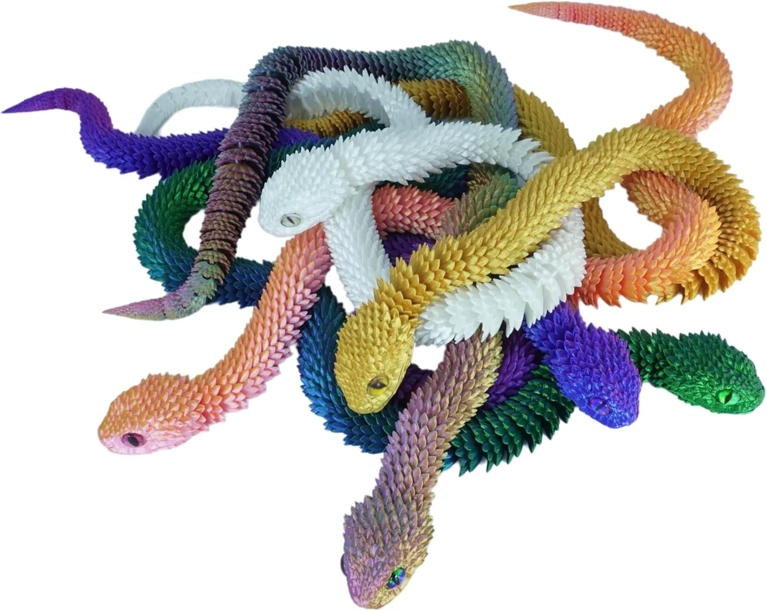 3D Printed Articulated Snake – 29.5'' Crystal-Like Movable Snake– Realistic Slithering Design, Collectible Articulated Model (Blue red)