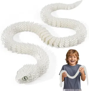 3D Printed Articulated Snake – 29.5'' Crystal-Like Movable Snake– Realistic Slithering Design, Collectible Articulated Model .Easter Basket Stuffers Essentials (White)