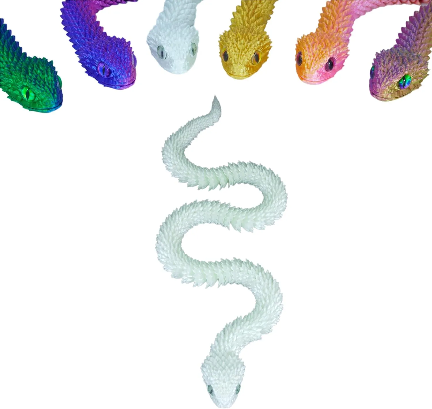 3D Printed Articulated Snake – 29.5'' Crystal-Like Movable Snake– Realistic Slithering Design, Collectible Articulated Model .Easter Basket Stuffers Essentials (White)