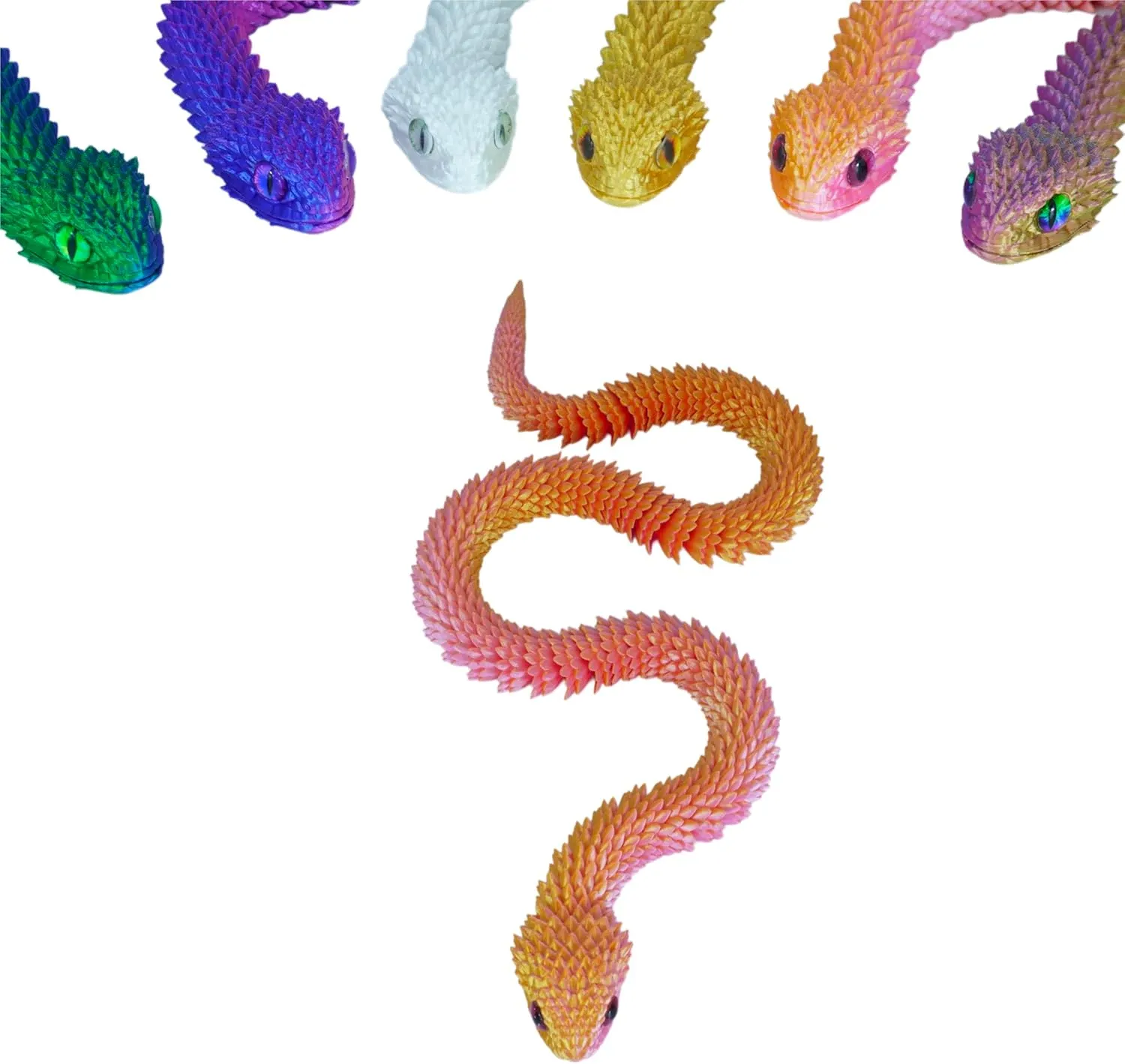 3D Printed Articulated Snake – 29.5'' Crystal-Like Movable Snake– Realistic Slithering Design, Collectible Articulated Model (Pink Gold)