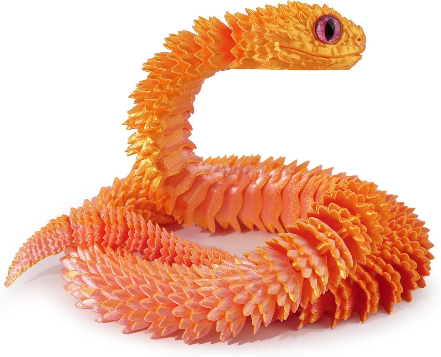 3D Printed Articulated Snake – 29.5'' Crystal-Like Movable Snake– Realistic Slithering Design, Collectible Articulated Model (Pink Gold)