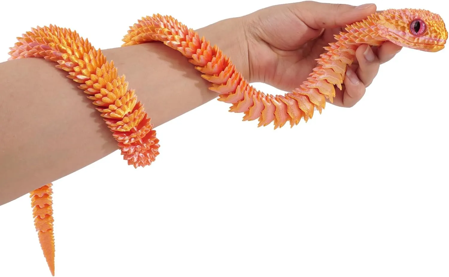 3D Printed Articulated Snake – 29.5'' Crystal-Like Movable Snake– Realistic Slithering Design, Collectible Articulated Model (Pink Gold)