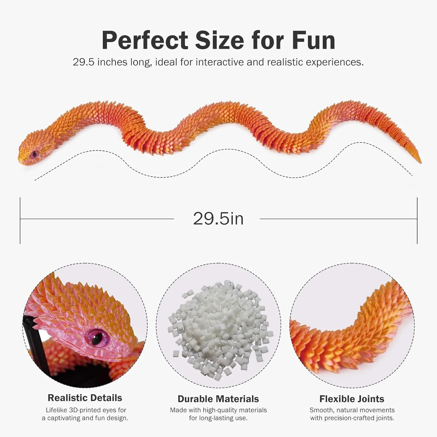 3D Printed Articulated Snake – 29.5'' Crystal-Like Movable Snake– Realistic Slithering Design, Collectible Articulated Model (Pink Gold)