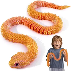 3D Printed Articulated Snake – 29.5'' Crystal-Like Movable Snake– Realistic Slithering Design, Collectible Articulated Model (Pink Gold)
