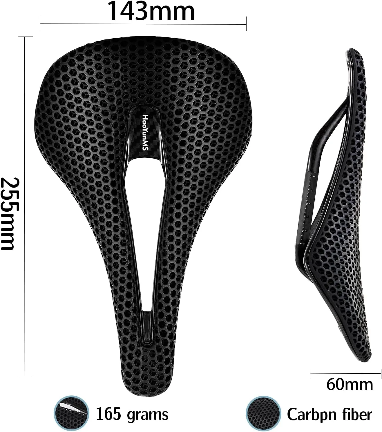 3D Printed Bike Saddle Carbon Fiber,Adaptive Soothing Sit Bone, Light-Breathable-Waterproof-Shock-Absorbing, Suitable for Gravel Bikes,MTB,BMX