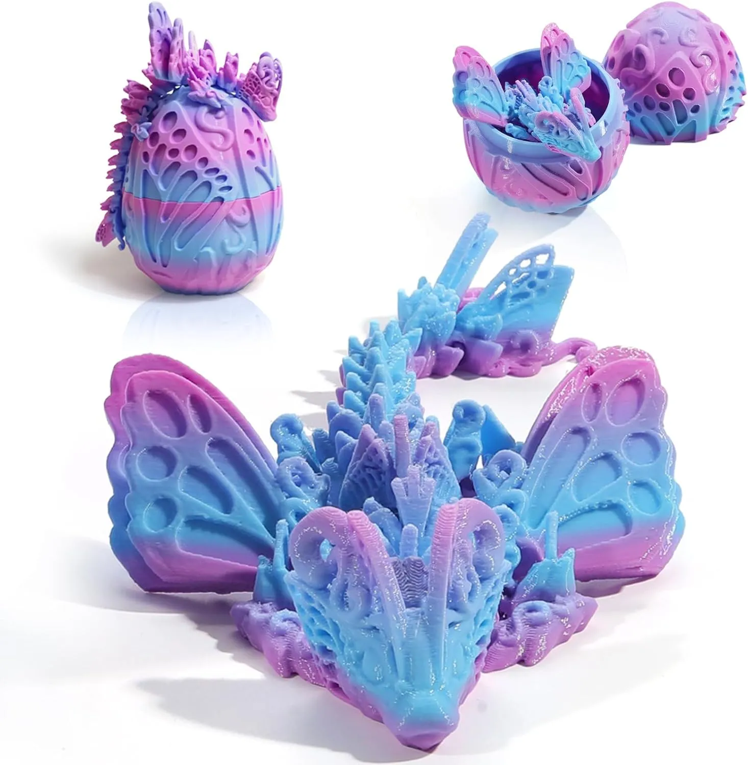 3D Printed Butterfly Dragon Eggs with Dragon Inside, 3D Primed Articulated Animals Fidget Toys Adult, Easter Basket Stuffers , Home Decor Executive Desk Toys (Random Dreams)