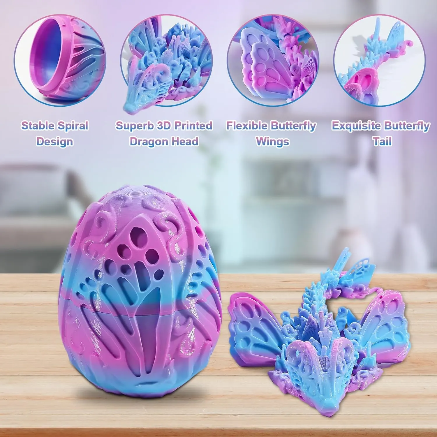 3D Printed Butterfly Dragon Eggs with Dragon Inside, 3D Primed Articulated Animals Fidget Toys Adult, Easter Basket Stuffers , Home Decor Executive Desk Toys (Random Dreams)