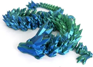 3D Printed Dragon - 24 inch Large Pearly Sheen Articulated Dragon Fidget Toy, 3D Printed Gift for Birthday, Figurine Decor(Green Mix Blue)