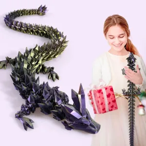 3D Printed Dragon, 3D Dragon,24 Inch 3D Printed Fidget Dragon, Bigger Fidget Crystal Dragon Toys, 3D Printed Articulated Dragon for Home Office Car Desk Decor Toys （Black Purple Gold）