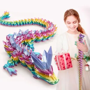 3D Printed Dragon, 3D Dragon,24 Inch 3D Printed Fidget Dragon, Bigger Fidget Crystal Dragon Toys, 3D Printed Articulated Dragon for Home Office Car Desk Decor Toys (Rainbow, 24 in)