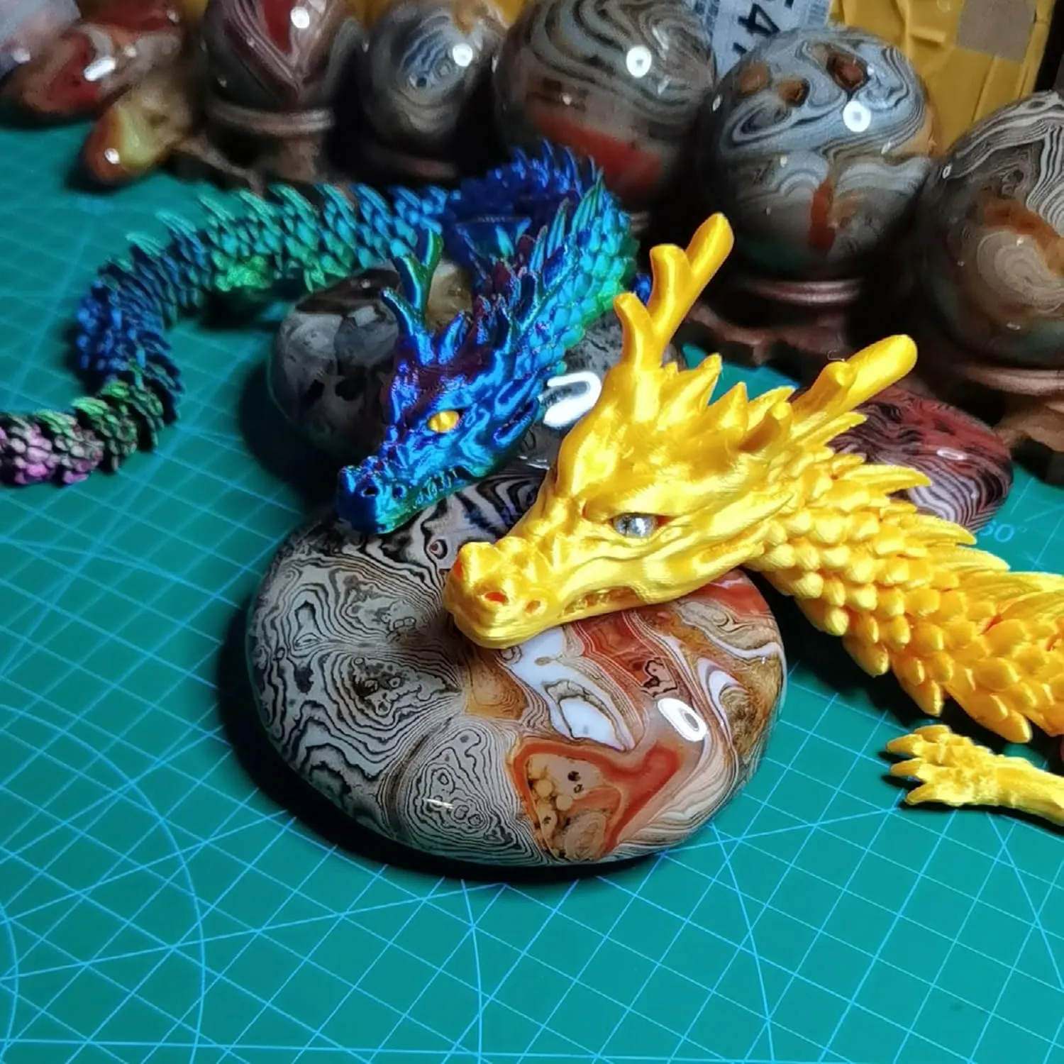 3D Printed Dragon, Articulated Dragon Fidget Toy Posable Flexible Dragon Toys for Car Decoration and Ornament Figures, 45cm, White & Blue