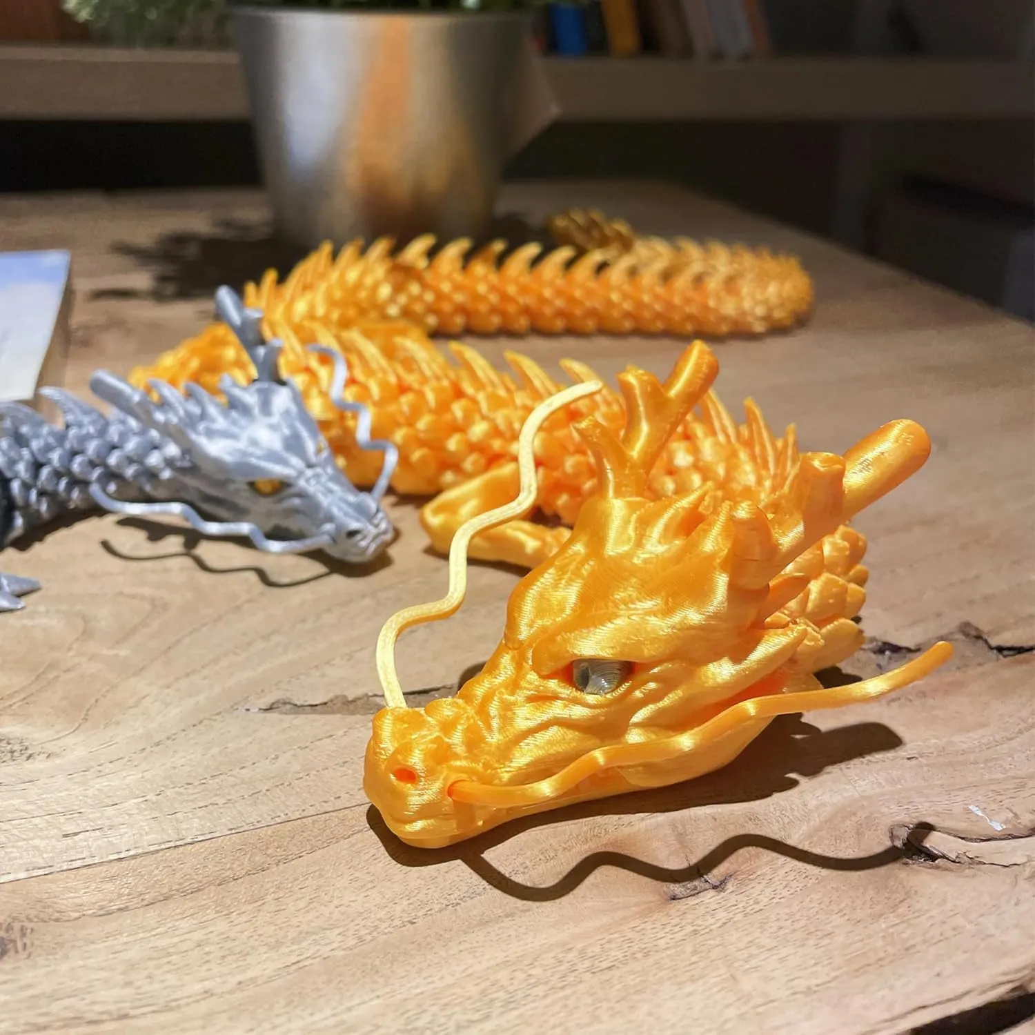 3D Printed Dragon, Articulated Dragon Fidget Toy Posable Flexible Dragon Toys for Car Decoration and Ornament Figures, 45cm, White & Blue