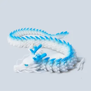 3D Printed Dragon, Articulated Dragon Fidget Toy Posable Flexible Dragon Toys for Car Decoration and Ornament Figures, 45cm, White & Blue