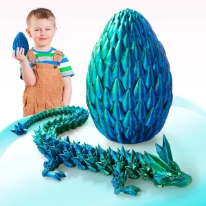3D Printed Dragon, Crystal Dragon with a Dragon Egg, 15Inch Fidget Dragon Toy, Articulated Dragon Decor for Home Office Car Desk, Gifts for Kids, Classroom Rewards (Blue Green)