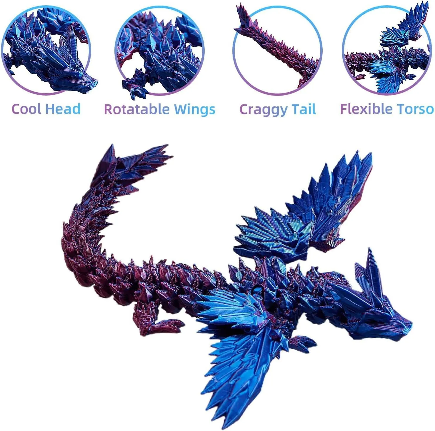 3D Printed Dragon Easter Egg, 3D Printed Dragon with Wings, Easter Eggs Articulated Dragon, Perfect Basket Essentials Stuffers, Articulated Crystal Dragon in Egg(Purple)