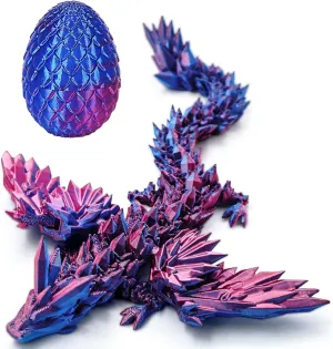 3D Printed Dragon Easter Egg, 3D Printed Dragon with Wings, Easter Eggs Articulated Dragon, Perfect Basket Essentials Stuffers, Articulated Crystal Dragon in Egg(Purple)