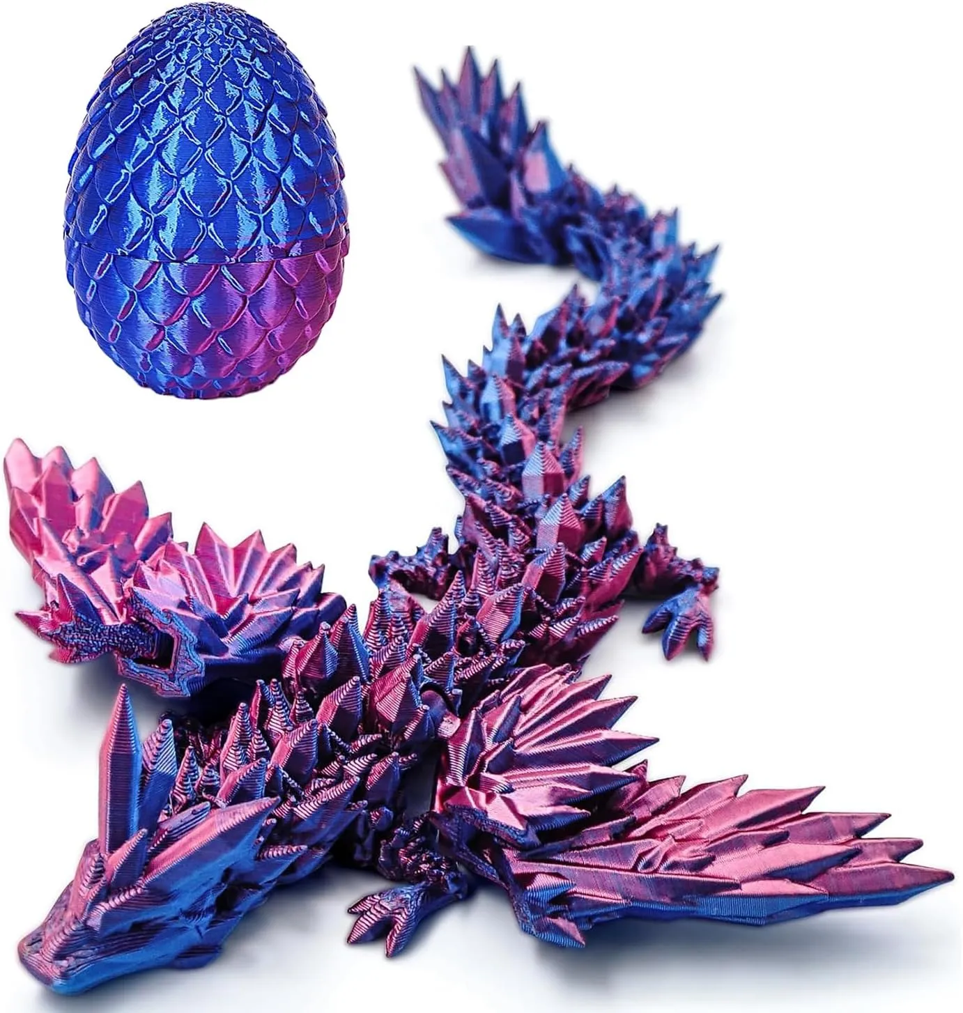 3D Printed Dragon Easter Egg, 3D Printed Dragon with Wings, Easter Eggs Articulated Dragon, Perfect Basket Essentials Stuffers, Articulated Crystal Dragon in Egg(Purple)
