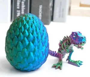 3D Printed Dragon Egg, Tyrannosaurus Rex Eggs, Dragon Inside The Egg,Articulated Models,Flexible Joint Animal Model Figurines, Stress Relief, Fidget restlessness, Surprise Fantasy Gifts