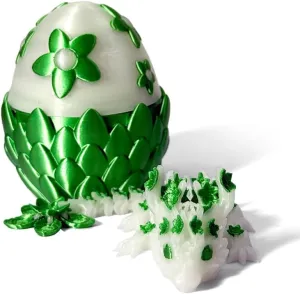 3D Printed Dragon Egg with Cherry Blossom Dragon Inside – 2.9-Inch Articulated Dragon Toy, 5.7-Inch Sakura Dragon Decor, Fantasy Gift for Kids & Collectors (Green (Glows in The Dark), 2.9 Inch)
