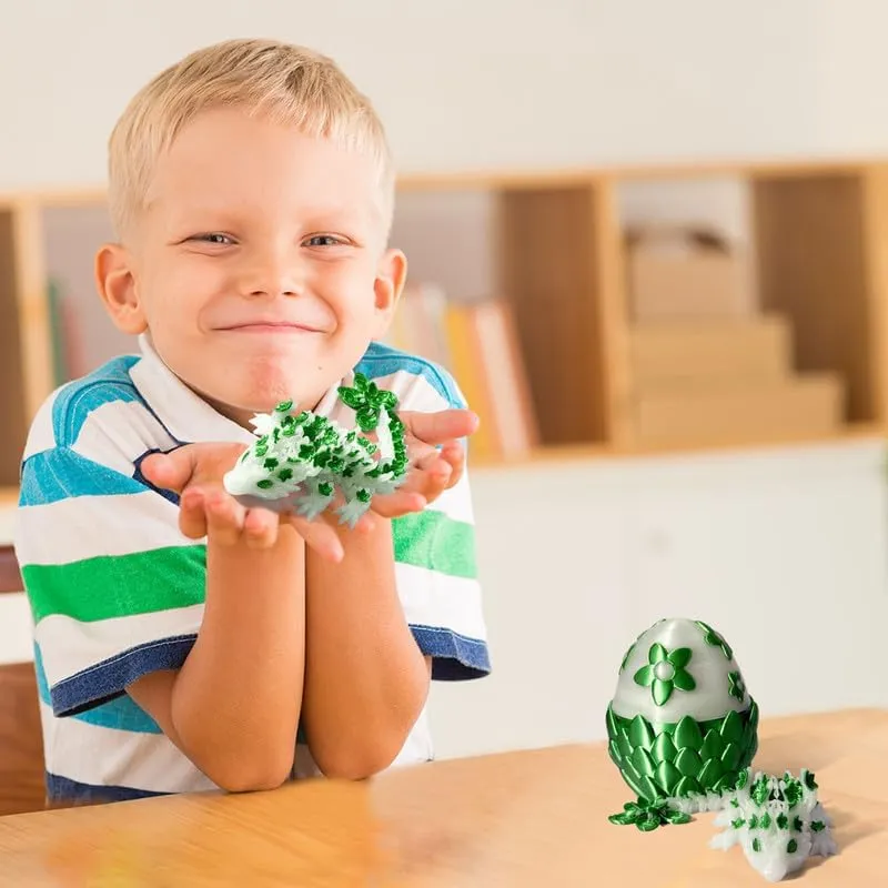 3D Printed Dragon Egg with Cherry Blossom Dragon Inside – 2.9-Inch Articulated Dragon Toy, 5.7-Inch Sakura Dragon Decor, Fantasy Gift for Kids & Collectors (Green (Glows in The Dark), 2.9 Inch)