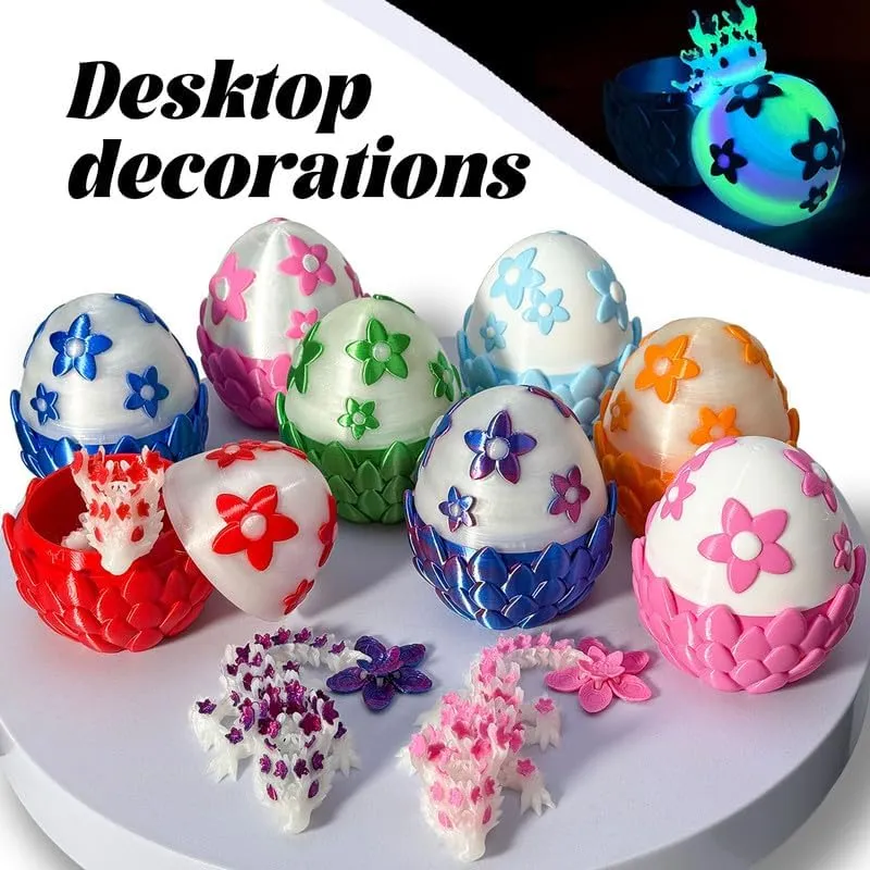 3D Printed Dragon Egg with Cherry Blossom Dragon Inside – 2.9-Inch Articulated Dragon Toy, 5.7-Inch Sakura Dragon Decor, Fantasy Gift for Kids & Collectors (Green (Glows in The Dark), 2.9 Inch)
