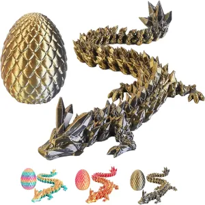 3D Printed Dragon Egg with Dragon Inside,12 Inch 3D Printed Dragon Egg Fidget Toy，Home Office Decor Executive Desk Toys for Autism/ADHD (Black Gold)