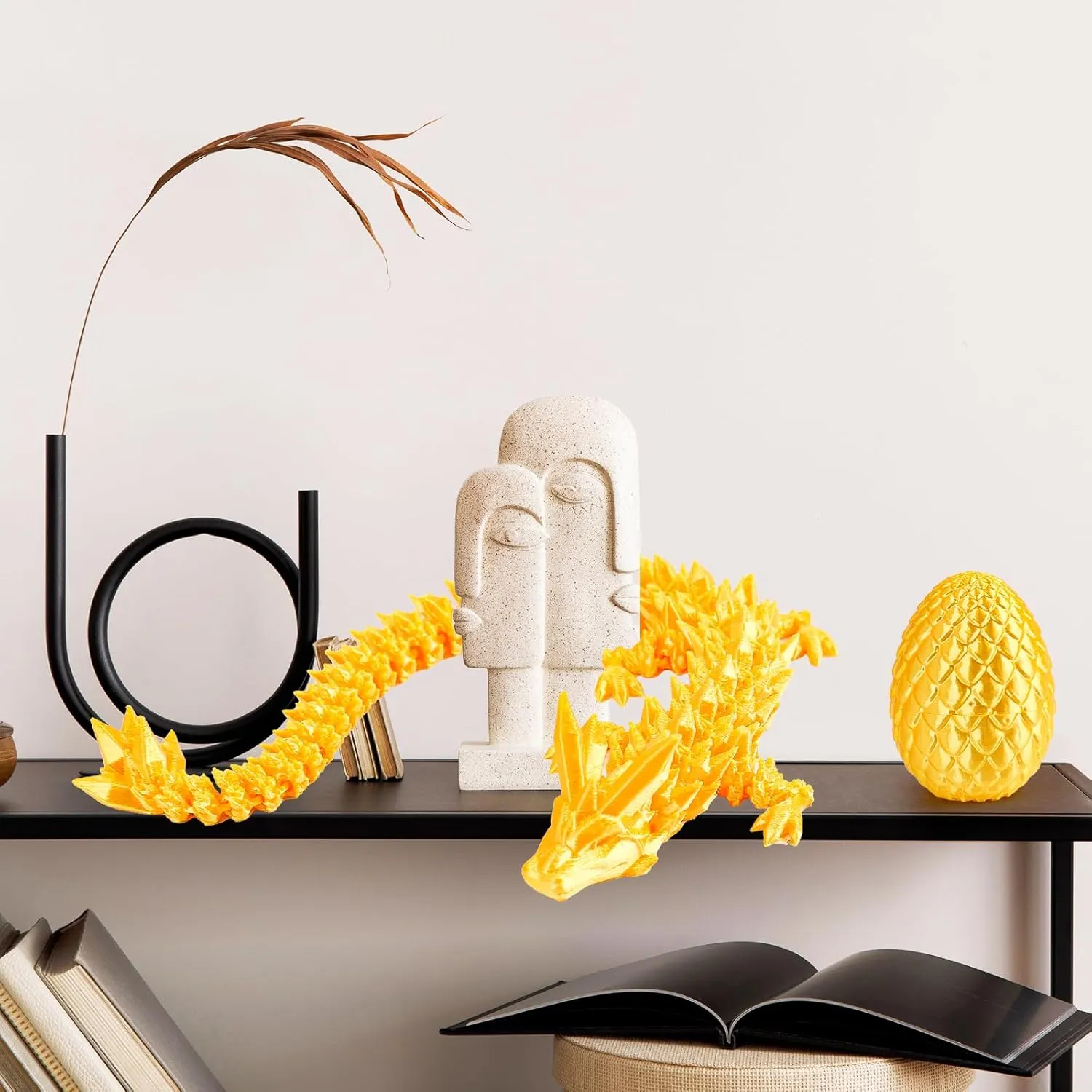 3D Printed Dragon Egg with Dragon Inside,12 Inch 3D Printed Dragon Egg Fidget Toy，Home Office Decor Executive Desk Toys for Autism/ADHD (Black Gold)